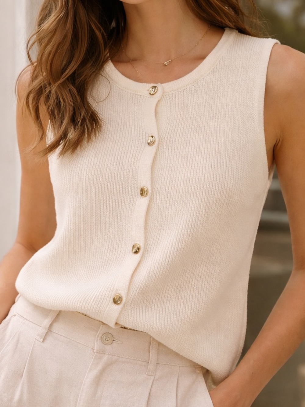 Revolve Song of Style Knit Button Sweater Vest Top Cotton Blend Cream Medium NWT